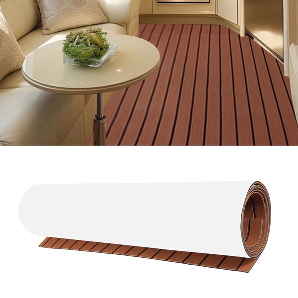 EVA Skum Dækbelægning til Båd - Teaklook Dækmåtte 90 x 240 cm - Selvklæbende - Vandtæt - Kunstig Teak - Grå med Sort