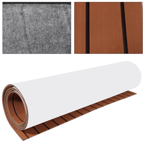 EVA Skum Dækbelægning til Båd - Teaklook Dækmåtte 90 x 240 cm - Selvklæbende - Vandtæt - Kunstig Teak - Grå med Sort