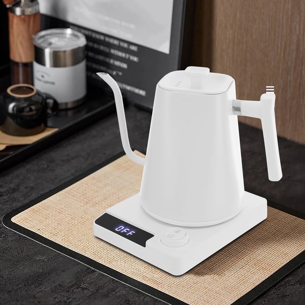 Elektrisk elkedel/vandkoger - Kaffekande - Kapacitet 1 L - Effekt 1200 W - Rustfrit stål 304 - LED-display - Temperaturkontrol - Hvid