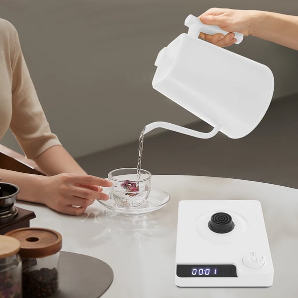 Elektrisk elkedel/vandkoger - Kaffekande - Kapacitet 1 L - Effekt 1200 W - Rustfrit stål 304 - LED-display - Temperaturkontrol - Hvid
