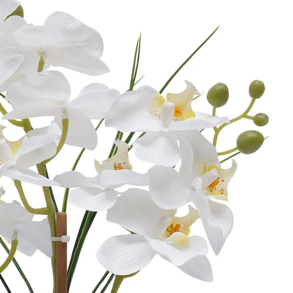 Kunstig Phalaenopsis Orkidé - Potteplante - Realistisk, Keramikkrukke, Vedligeholdelsesfri, Indendørs, Borddekoration, Indflyttergave - Hvid