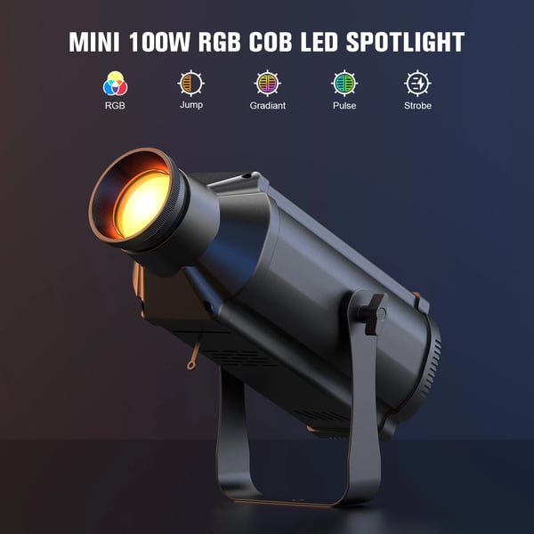 LED scenelys - Profilspotlight - 120W COB - DMX512 7CH - Manuel fokus - Auto/lyd/master-slave - 90–240V - Varm hvid