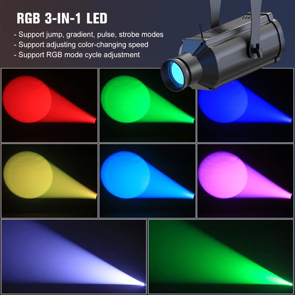 LED scenelys - Profilspotlight - 120W COB - DMX512 7CH - Manuel fokus - Auto/lyd/master-slave - 90–240V - Varm hvid