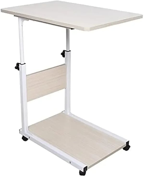 Laptopbord på hjul - Över-sängbord - Höjdjusterbart - Mobilt med 4 hjul - För sovrum och vardagsrum - Vit