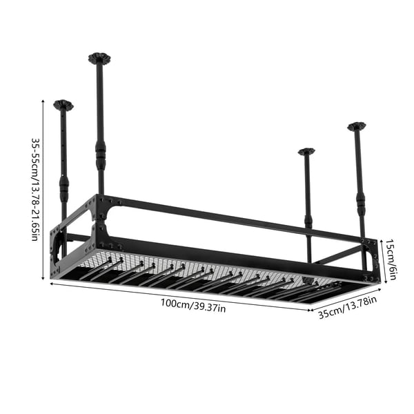 Hængende vinstativ med glasholder - Loftmonteret barhylde - Jern - 100×35 cm - Justerbar højde 35–55 cm - Maks 50 kg - Flydende hylde - Sort