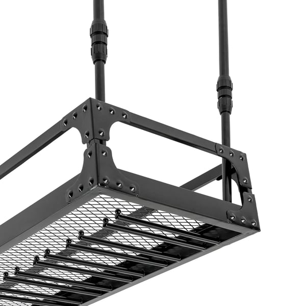 Hængende vinstativ med glasholder - Loftmonteret barhylde - Jern - 100×35 cm - Justerbar højde 35–55 cm - Maks 50 kg - Flydende hylde - Sort