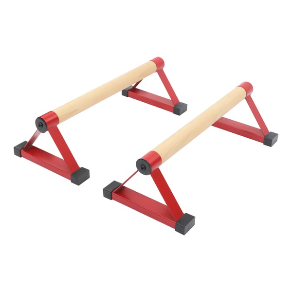 Push Up Bars / Armbøjningshåndtag i træ - Triangel-parallettes til håndstand - 2-pak - Maks belastning 400 kg - Calisthenics & planke - Rød