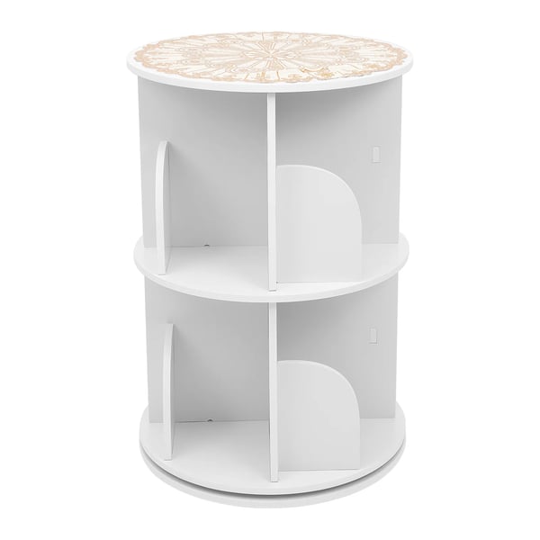 Roterende bogreol - Fritstående bogreol - 2 Hylder - 360° Drejbar - Hjørneopbevaring - 60 kg Bæreevne - Hvid