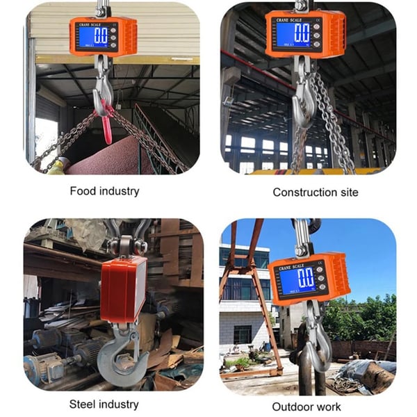LCD Digital Kranvægt - Hængevægt - 1000 kg Kapacitet - Robust Industri - Enhedsskift - Bærbar - Krog - Orange