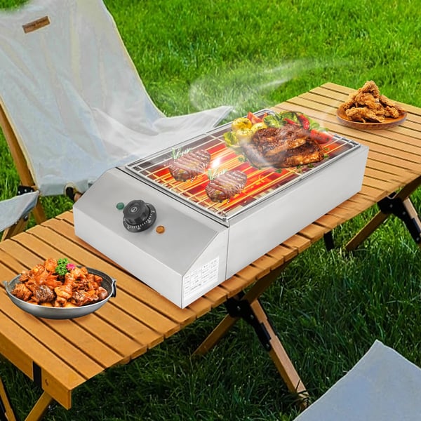 Elektrinen savuton sisägrilli - Kontaktigrilli - Teho 2,6 kW - EU‑pistoke 220 V - Lämpötila 50–300°C - PTFE tarttumaton aaltolevy - Johto 1,4 m