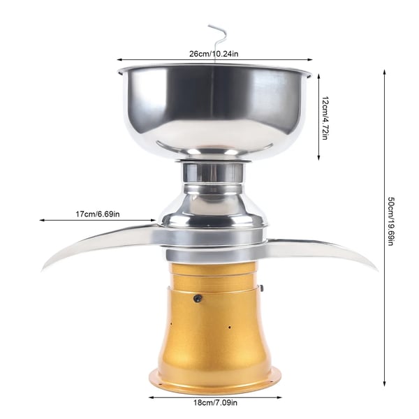 Elektrisk mælk- og flødeskiller - Centrifuge - 50 l/t kapacitet - 5 l skål - Rustfrit stål - EU-stik - 26×18×50 cm