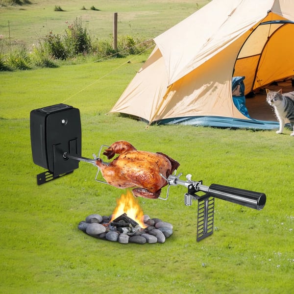 Rotisserie grillspyd - Spyd med Motor - 106 cm - Batteridrevet - 2 Kødgafler - Sort