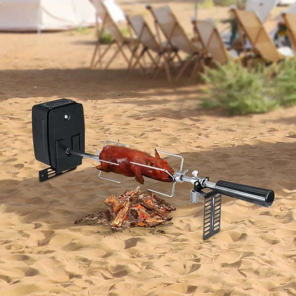 Rotisserie grillspyd - Spyd med Motor - 106 cm - Batteridrevet - 2 Kødgafler - Sort