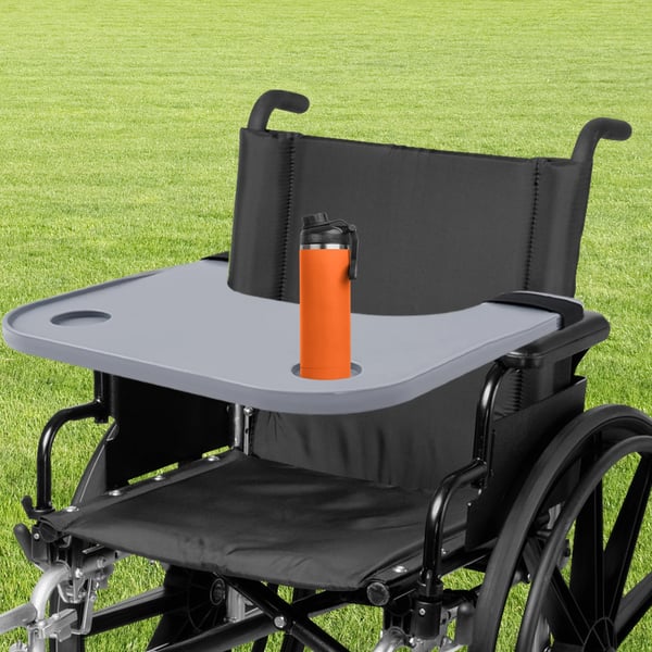 Multifunktionel kørestols-/sengbakke - Over-sengsbord - Justerbar - Kopholder - Rektangulær - Nem montering - Beige