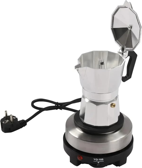 Elektrisk mokkakande - Espressokande - 3 kopper - Indbygget varmeplade 200°C/392°F - Sølv