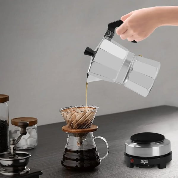 Elektrisk mokkakande - Espressokande - 3 kopper - Indbygget varmeplade 200°C/392°F - Sølv