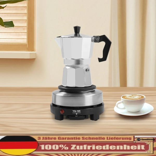 Elektrisk mokkakande - Espressokande - 3 kopper - Indbygget varmeplade 200°C/392°F - Sølv