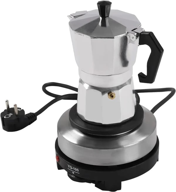Elektrisk mokkakande - Espressokande - 3 kopper - Indbygget varmeplade 200°C/392°F - Sølv