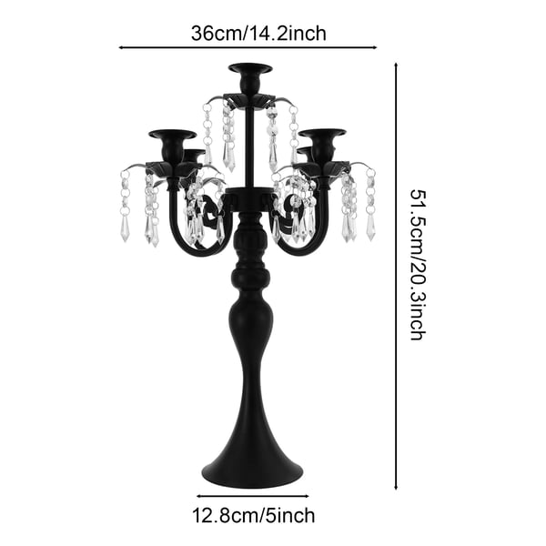 Lysestager - Kandelabre 5-armede - 4-pak - 51 cm Højde - Til bryllup, spisebord & boligindretning - Sort