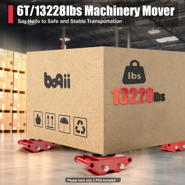 Maskinflytter - Transportrulle - 6 tons kapacitet - 360° rotation - PU-hjul - Kompakt - 15 kg - Rød