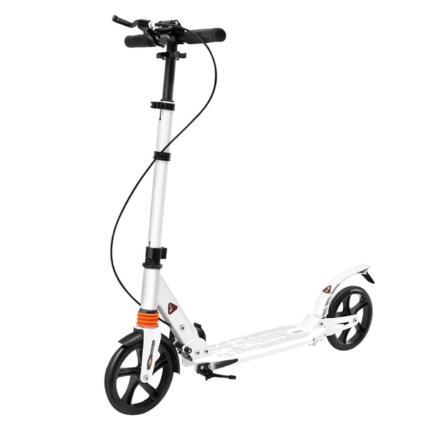 Vuxen sparkcykel/kickbike - Hopfällbar pendlarscooter - Justerbar höjd 91–107 cm - PU-hjul - Dubbelbroms & stötdämpare - Vit