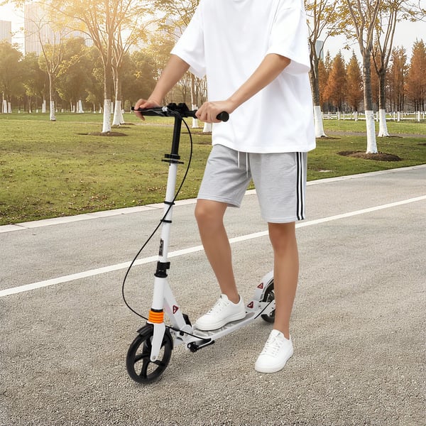 Aikuisten potkulauta/kickbike - Taitettava - Säädettävä korkeus 91–107 cm - PU-renkaat - Kaksoisjarru & iskunvaimennus - Valkoinen