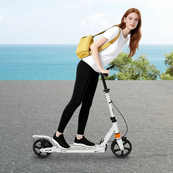 Aikuisten potkulauta/kickbike - Taitettava - Säädettävä korkeus 91–107 cm - PU-renkaat - Kaksoisjarru & iskunvaimennus - Valkoinen