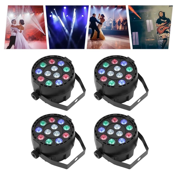 Par Light / Scenelys - Mini Par - 4-pak - Flere kontroltilstande - 90–240 V - 12 W - DMX 4/8-kanal - Sort