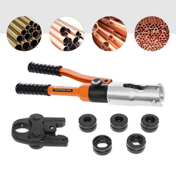 Presstang - Presværktøj til kobberrør - Trykkraft 10 ton/100 kN - M-profil M12 M15 M18 M22 M28 - Aluminium, Cr40 & 42CrMo stål - Orange