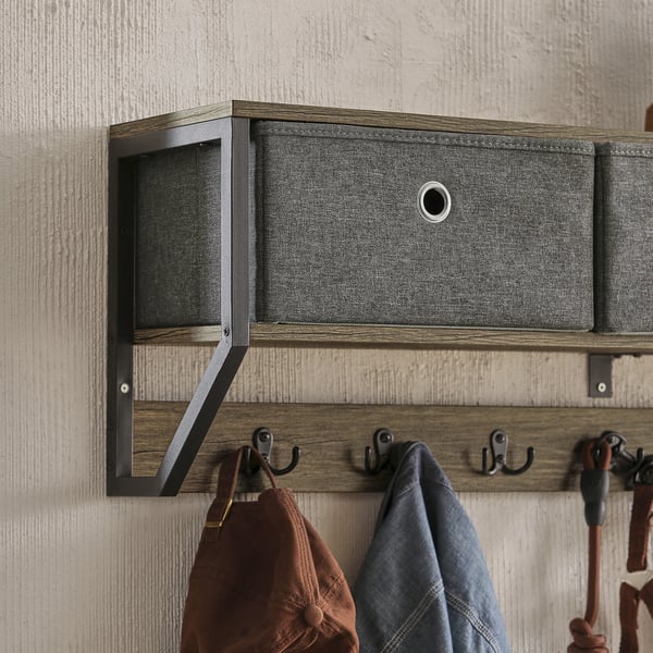 Vægmonteret hattehylde - Knagerække - 3 kurve - 7 kroge - Vintage-stil - 100×30×20 cm - Mørkegrå