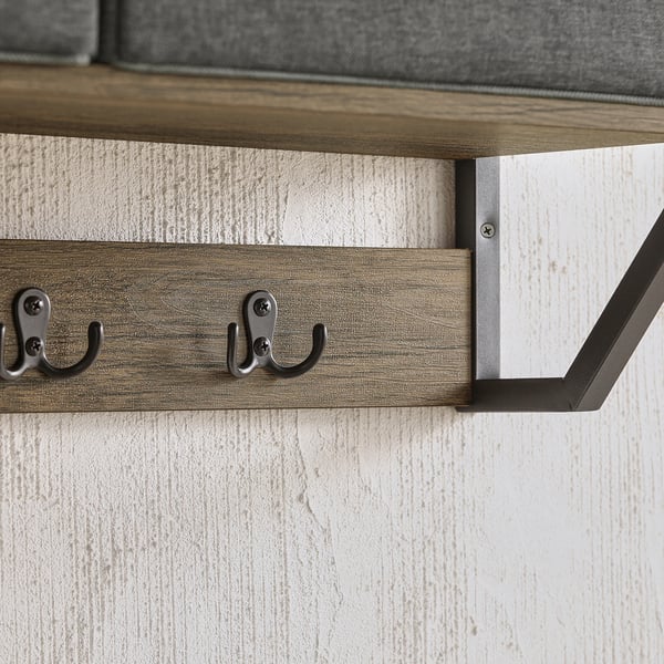 Vægmonteret hattehylde - Knagerække - 3 kurve - 7 kroge - Vintage-stil - 100×30×20 cm - Mørkegrå