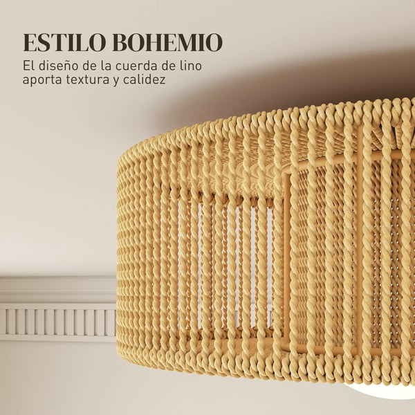 Boho taklampa - LED-taklampa - 20 W - 3000 K varmvit - Linnerep-skärm - Järn - Icke dimbar - 220 V AC - Mörk khaki