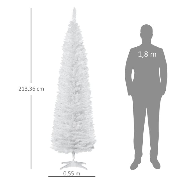 Konstgjord julgran - Smal - Höjd 210 cm - 499 Grenar - För inomhus - Enkel montering - Utan belysning - Vit