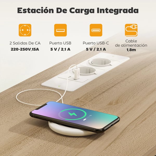 Mediabänk - TV-bänk - LED-belysning - USB-portar - Öppna hyllor - Fyra fällbara lådor - Mått 120×30×67,5 cm - Vit