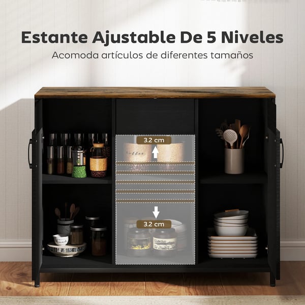 Sideboard skänk - 2-dörrars - Med hål - 2 fack och låda - Justerbara hyllplan - 100×40×80 cm - Svart