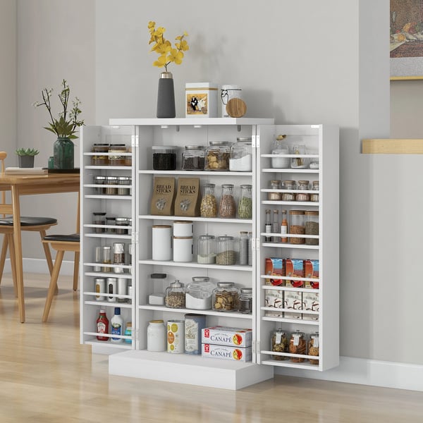 Skafferiskåp - Köksskåp med 2 dörrar - 16 hyllor - Justerbara hyllplan - 60x30x104 cm - Modern design - Vit