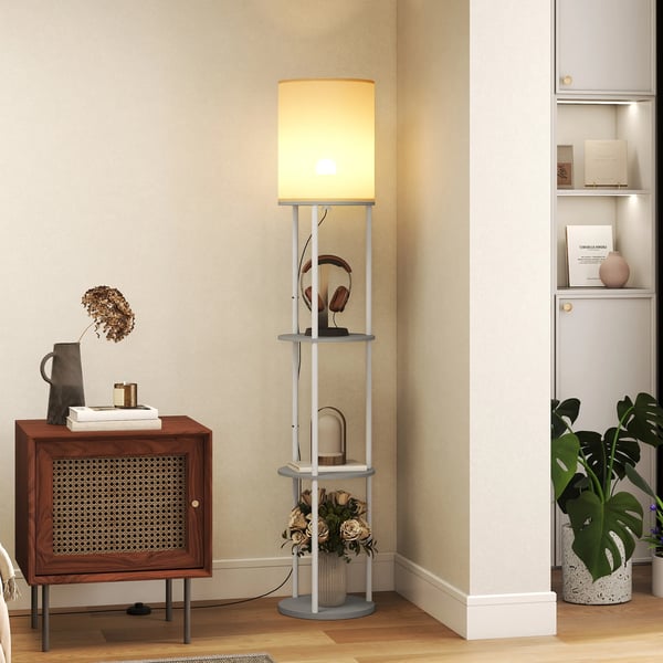 Lampa med hyllor - Golvlampa - 3 Färgtemperaturer - Fjärrkontroll - Upp till 2000 lm - Enkel montering - Gul