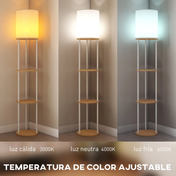 Lampa med hyllor - Golvlampa - 3 Färgtemperaturer - Fjärrkontroll - Upp till 2000 lm - Enkel montering - Gul