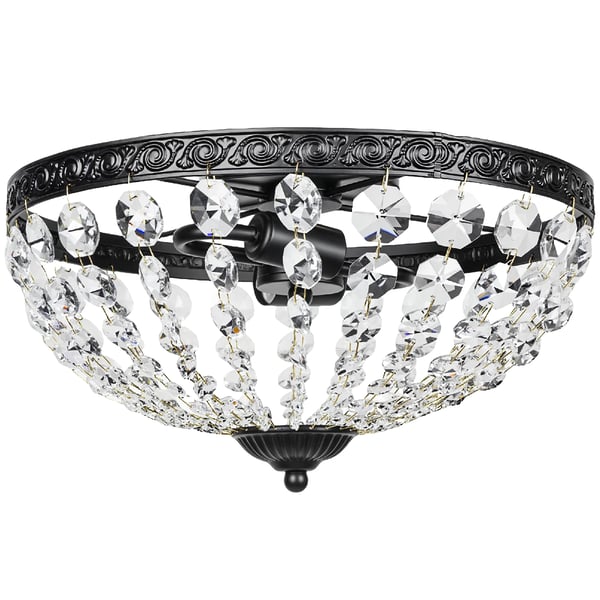 Kristallplafond - Taklampa - 2x E14, 40 W - 168 kristaller - 220 V AC - Ej dimbar - Järnram - Svart