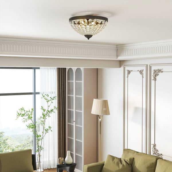 Kristallplafond - Taklampa - 2x E14, 40 W - 168 kristaller - 220 V AC - Ej dimbar - Järnram - Svart