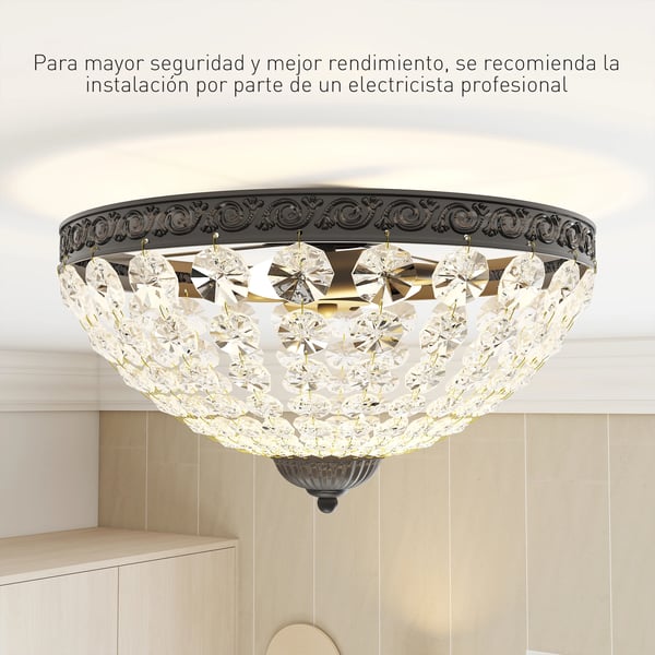 Kristallplafond - Taklampa - 2x E14, 40 W - 168 kristaller - 220 V AC - Ej dimbar - Järnram - Svart