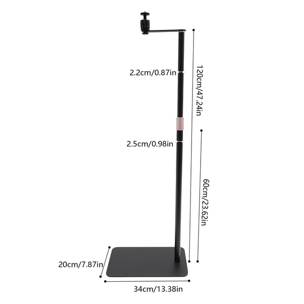 Projektorstativ - Golvstativ - Höjdjusterbart 60–120 cm - Roterande hållare - För 6,35 mm skruv - Stål, bas 34×20 cm - Svart