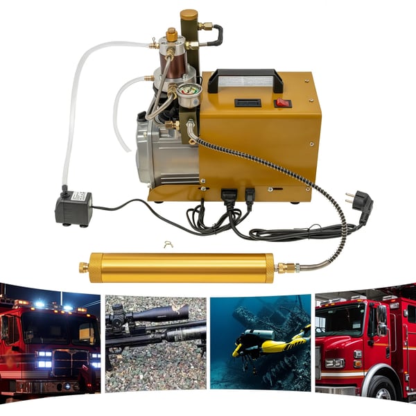 Højtryk luftkompressor - PCP Kompressor - Tryk 300 bar (30 MPa) - Flow 100 l/min - Kapacitet 2 l - Olie/vand-separator - 220V EU-stik - CE