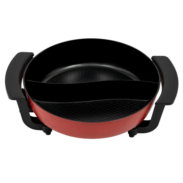 Sähköinen hot pot -pata - Yin Yang shabu-shabu - 6 l - 30 cm - 1360 W - 2 lokeroa - 5 lämpötila-asetusta - Lasikansi - Musta