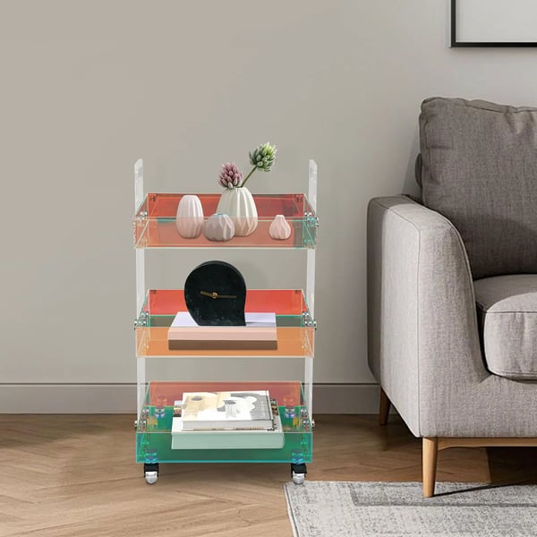 Sofabord - Akryl, 3 niveauer - 40×26×63 cm - Gennemsigtig akryl - Med hjul - Moderne stil