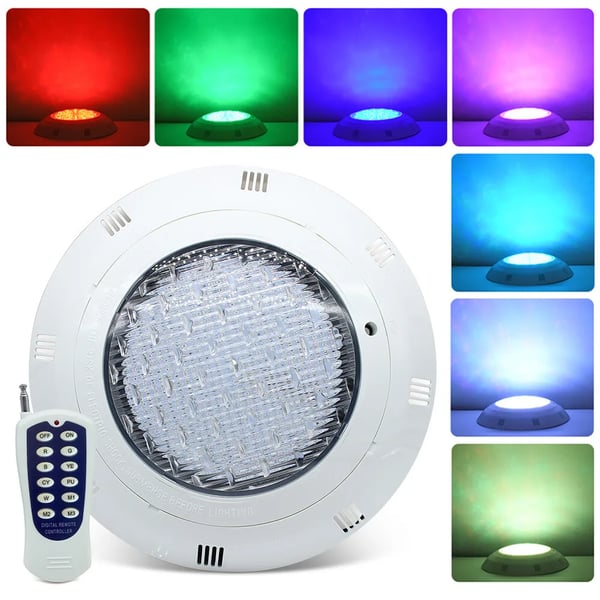 LED poollampe - Nedsænkelig - Spænding 12 V - Effekt 36 W 2500 lm 360 LED - Diameter 29,5 cm - IP68 Vandtæt - Kabel 1,5 m - Hvid