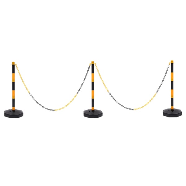 Trafikkegler - Afmærkningsstolper 6-pak - Fyldbar Base - Kæde 16,8 cm - Justerbar - Til Parkering & Byggeri - Gul
