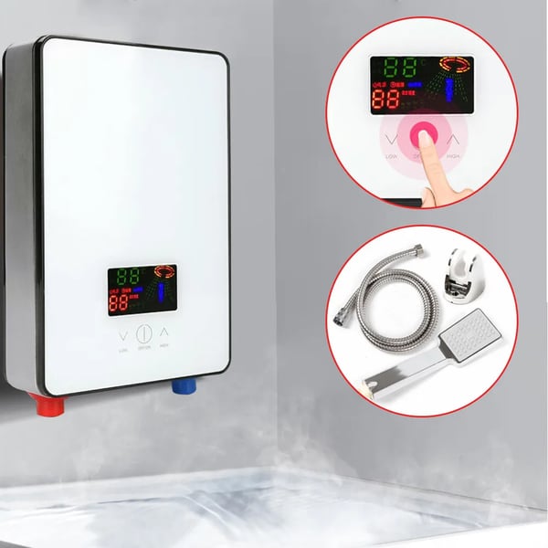 Vandvarmer - Gennemstrømsmodel 6500 W - Touch-styring - Øjeblikkeligt varmt vand - Kompakt design - Sikker og holdbar - Hvid