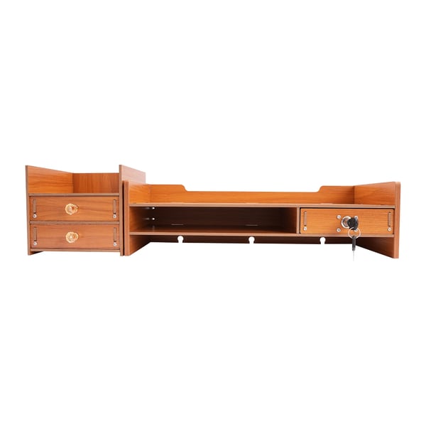 Skærmforhøjer - Skrivebordsorganizer - 2 Niveauer - MDF - Låselig Skuffe - Telefonholder - 48×20×13,5 cm - Bæreevne 5 kg - Orange