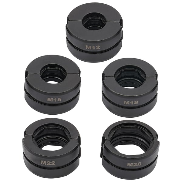 Puristusleuat 5 kpl - Matriisit puristustyökalulle/puristuspihteihin - M12/M15/M18/M22/M28 - Sisähalkaisija 12–28 mm - 40Cr-teräs - Musta